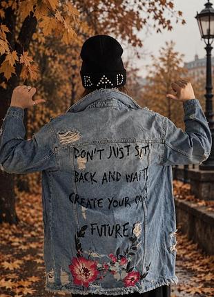 ​✨ подовжена джинсова куртка bershka vintage denim з написом та вишивкою ✨