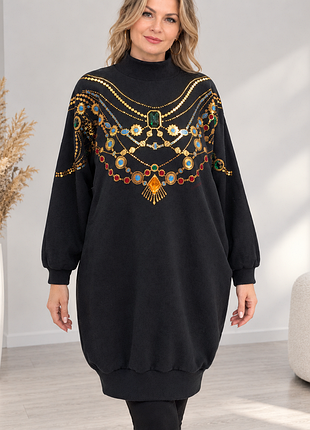 Флісова туніка сукня з камінцями