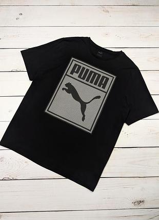 Чоловіча чорна котонова футболка з великим лого puma пума оригінал