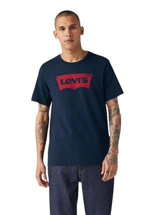 Мужская темно синяя коттоновая футболка levi's оригинал levis левайс левис