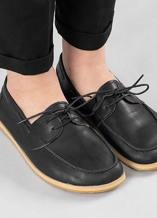 Мокасины топсайдеры мужские atlantis handmade shoes кожаные черные ручная работа