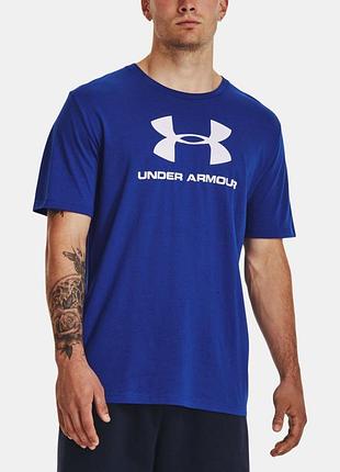 Мужская темно синяя футболка under armour с большим лого андер армор оригинал big logo