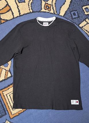 Котоновый лонгслив, реглан в рубчик tommy hilfiger   jeans р l