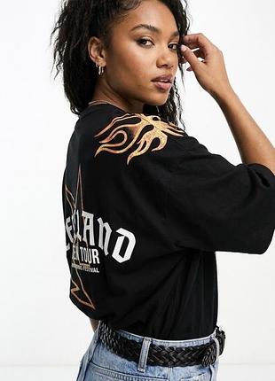 Черная футболка оверсайз asos design с принтом cleveland golden tour (размер xs)