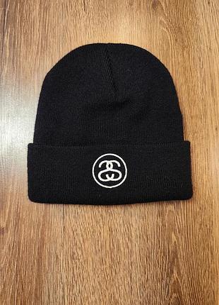 Шапка бини stussy ss link черная оригинал (made in u.s.a.)