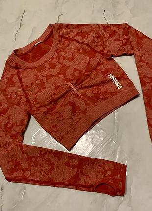 Gymshark camo seamless кроп-топ з довгим рукавом, xs