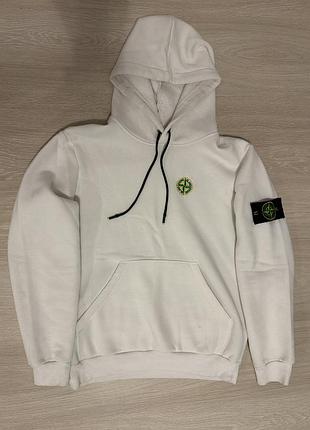 Худі чоловіче stone island біле з капюшоном та кишенею