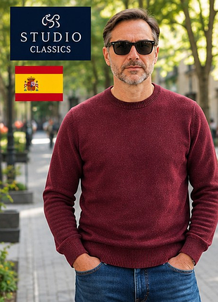 Чоловічий светр studio classics cotton cashmere, іспанія, 95% бавовна 5% кашемір, бордовий, тонкий трикотаж, розмір 46 s