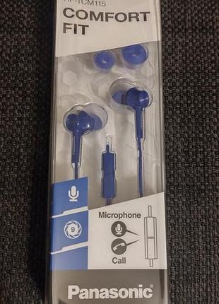 Навушники panasonic rp-tcm115 вакуумні з мікрофоном сині