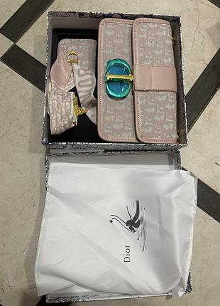 Жіноча сумка dior oblique jacquard montaigne bag, сумка діор текстильна, сумка набір рожевий, хустинка гаманець, нова всі коди бʼються