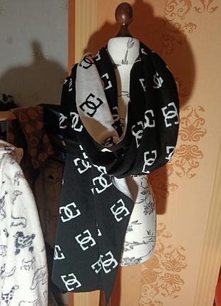 Шарф жіночий chanel в'язаний чорно-білий 60х250 см