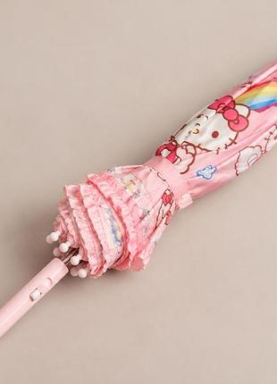 Дитяча парасолька hello kitty рожева з рюшами 3