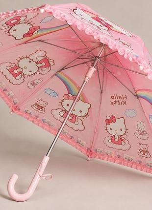 Дитяча парасолька hello kitty рожева з рюшами 2