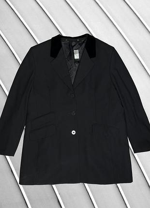 Женский пиджак m&amp;s l xl eu40 eu42 u12 ua46 ua48 черный шерстяной оверсайз с велюровым воротничком однобортный прямой жакет свободного кроя
