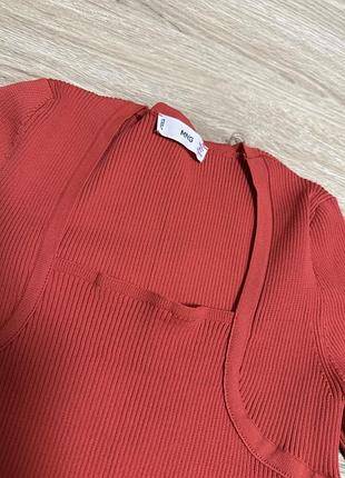 Жіночий лонгслів mango теракотовий в рубчик 3