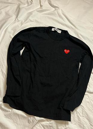 Лонгслів comme des garçons play чорний з логотипом серця