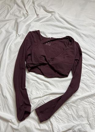 Кроп-топ жіночий h&m бордовий з довгим рукавом