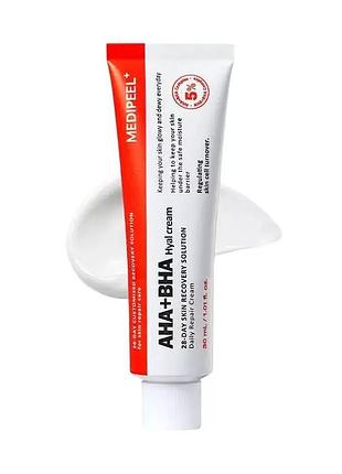 Крем-пілінг для обличчя відновлювальний з кислотами medi-peel aha bha 28 days hyal cream