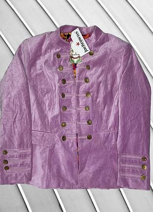 Женский камзол joe browns 4xl 3xl eu48 ua54 розовый велюровый пиджак жакет со стойкой золотыми пуговицами новый с биркой нарядный блейзер