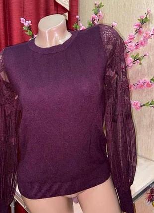 Женский свитер с гипюровыми рукавами new look uk10 eu 38