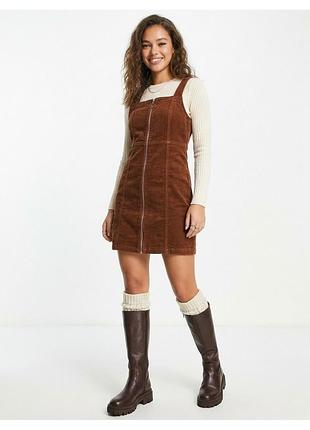 Коричневый вельветовый сарафан платье denim co. на молнии спереди (размер uk 10 / eur 38)