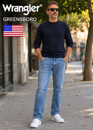 Чоловічі джинси wrangler greensboro w28 l32 — світло-блакитні, прямий крій, стрейч, оригінал сша
