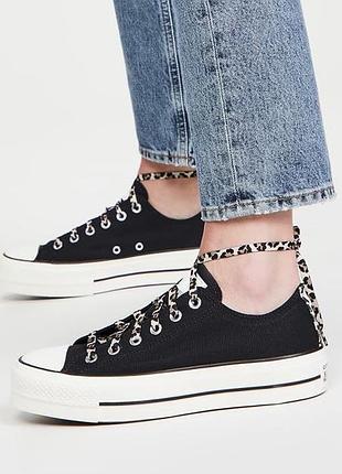 Чорні кеди на платформі леопард converse chuck taylor all starlift ox black leopard 36,5