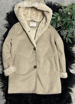 Пальто zara дитяче бежеве з капюшоном