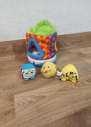Інтерактивна розвиваюча іграшка м'який сортер fisher price, бочечка з вікнами і м'які фігурки тварин