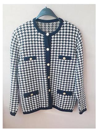 Чорно-білий вовняний кардиган woolmark у гусинну лапку