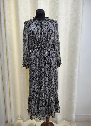 Шифонова сукня міді zara в зміїний принт/принт пітона , розмір xs(ідеальний стан)