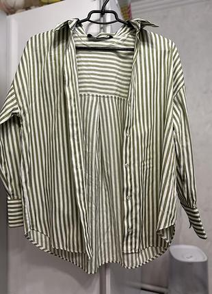 Сорочка жіноча zara оливкова у смужку xs-s