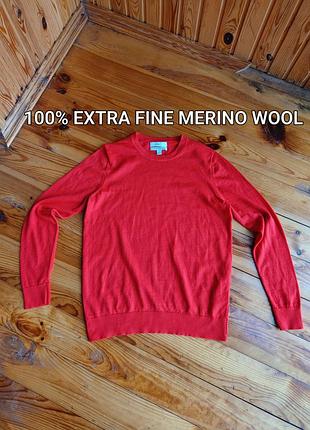 Жіночий червоний джемпер / светр m&s з 100% мериносової вовни (extra fine merino wool, розмір m / uk 12)