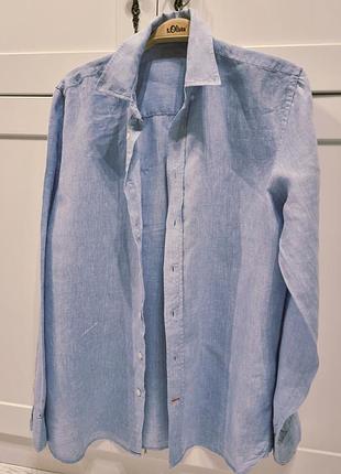 Голубая льняная рубашка spoke london (р. large slim long) | мужская рубашка 100% лен