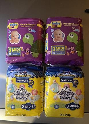 Підгузки baby kid та morby baby 3 midi 4-9 кг 22 шт