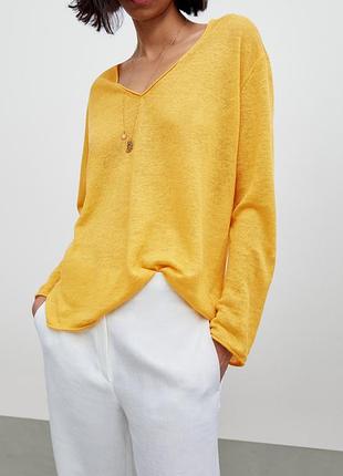 Джемпер жіночий massimo dutti лляний жовтий з v-подібним вирізом
