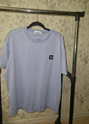 Футболка чоловіча stone island сіро-блакитна з нашивкою