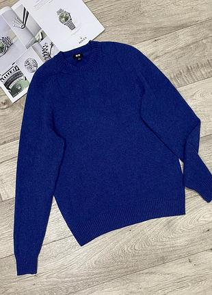Синий шерстяной джемпер, свитер uniqlo, р.s-m