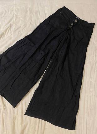 Стильные черные льняные брюки палаццо armani jeans (made in italy, 100% лен)