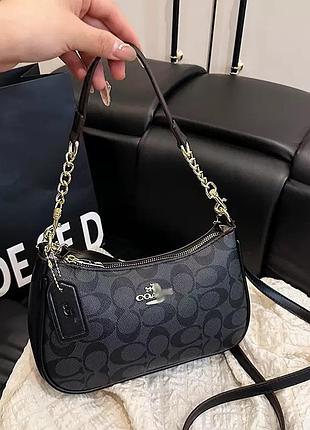 Жіноча сумка coach коач сумочка коуч багет монограма крос боді чорна женская сумка coach