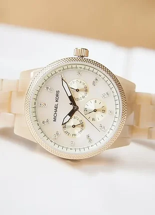 Жіночий наручний годинник michael kors бежевий з хронографом