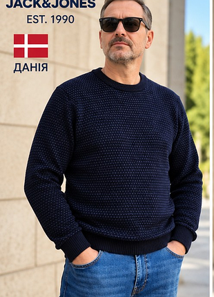 Мужской свитер jack &amp; jones темно-синий фактурная вязка данных l 50 casual премиум