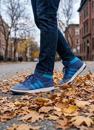 Мужские кроссовки adidas, синие деми кеды, высокие хайтопы, весна осень, р. 44