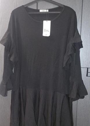 Сукня zara чорна трикотажна з воланами розмір l