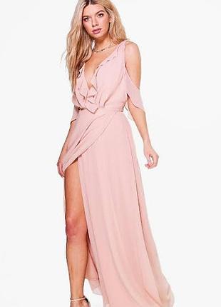 Новое шифоновое нежное персиковое платье на запах/ м/brend boohoo