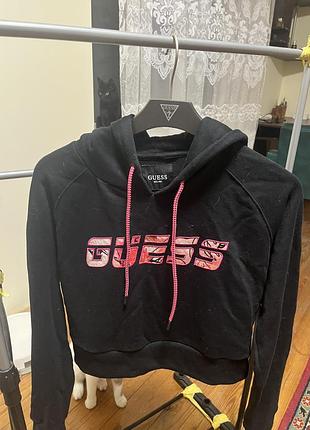Худі жіноче guess укорочене чорне з написом