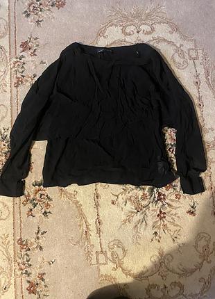 Блуза жіноча zara woman чорна з воланом та довгим рукавом розмір m