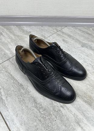 Bally welted system harvard leather brogues wingtip shoes black made in italy 9 туфлі