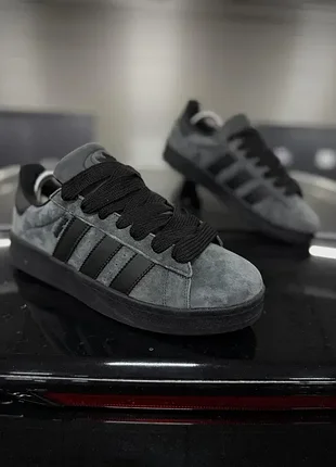 Зимові кросівки adidas campus, чорно-сірі з хутром 833-3