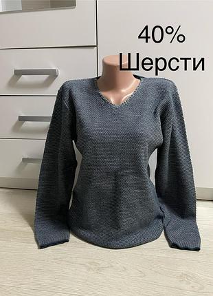 Шерстяной свитер темно синий с мысиком женский м-l
